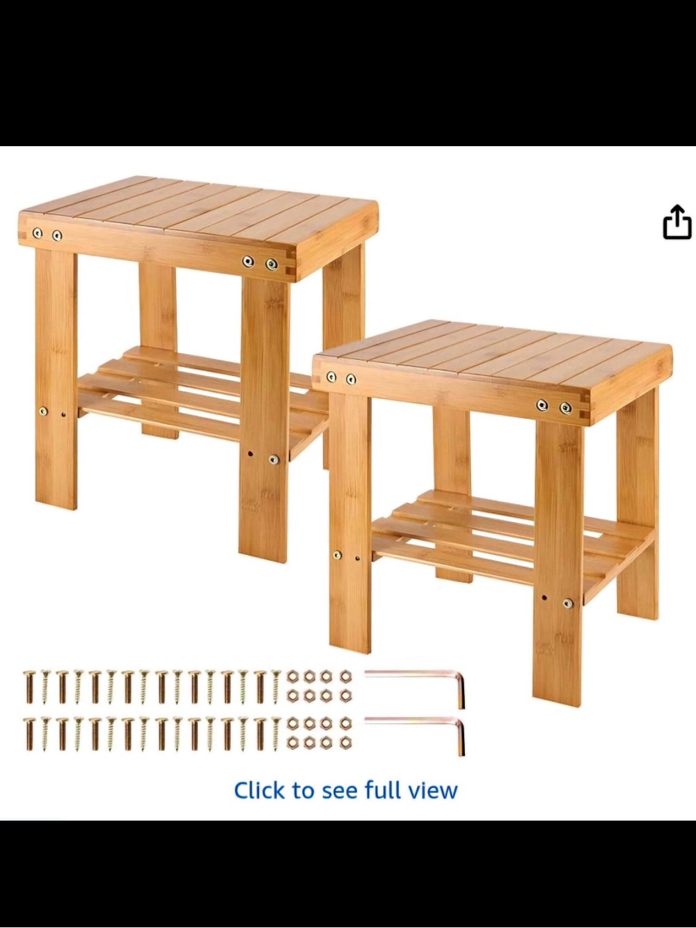 2 pack Bamboo Bath Stool with Lower Shelf - Natural Wood